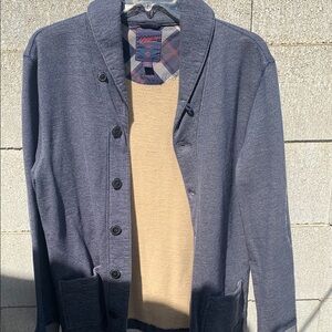 Blue and Tan Men's Sweater